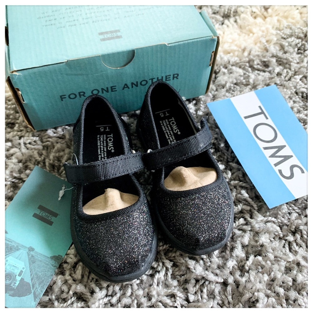 ♥ NWT Toddler Toms Sparkly Black Mary Jane Flats ♥